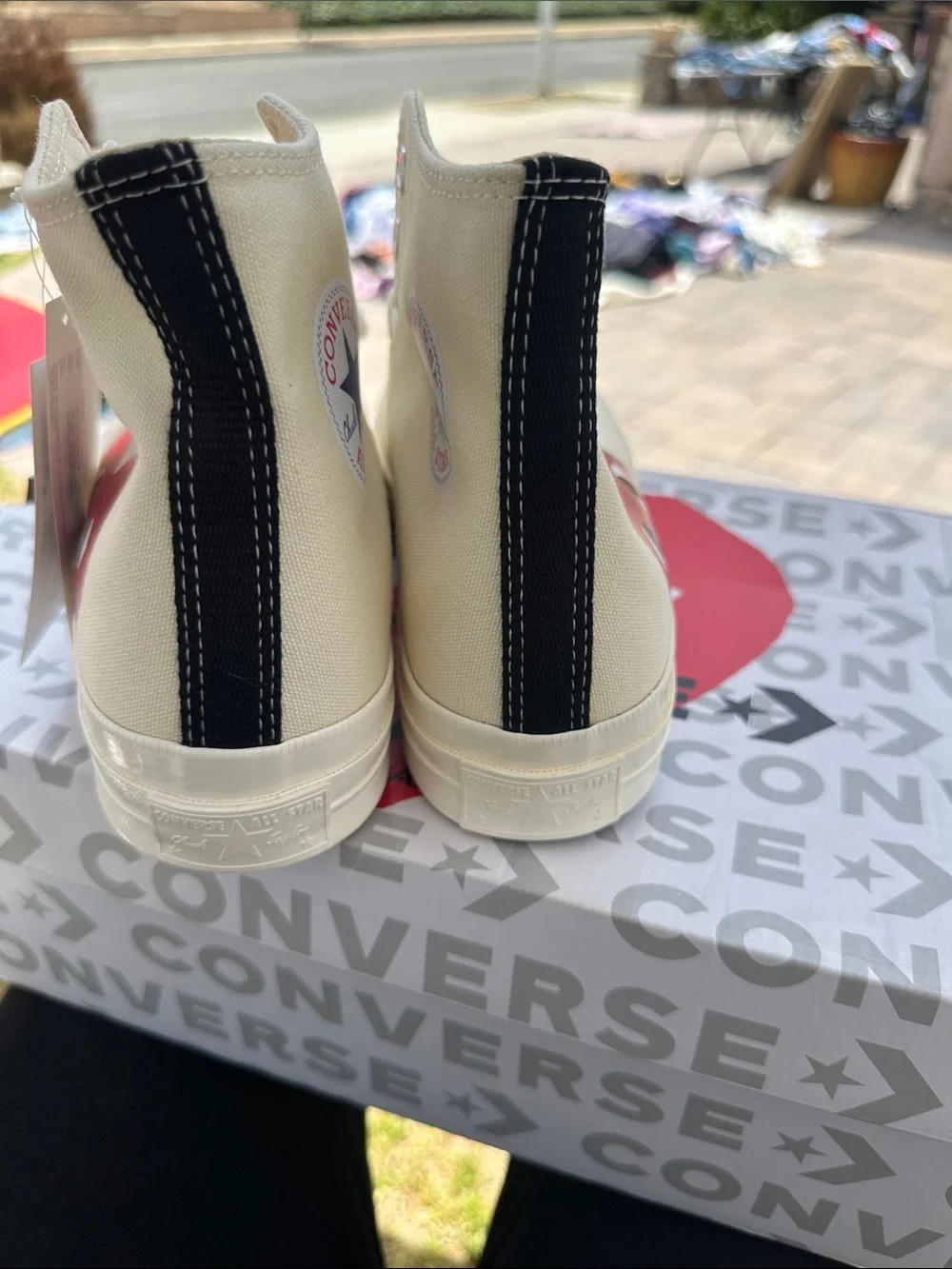 Converse Cream High-Top Sneakers with Red Heart Graphic - Picture 6 of 12